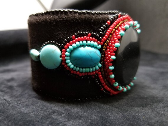 Turquoise Onyx cuff Native American inspired Rita Caldwell