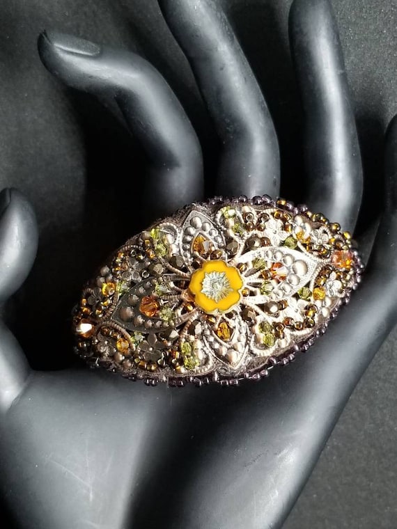 Crystals flower cuff Native American inspired Rita Caldwell