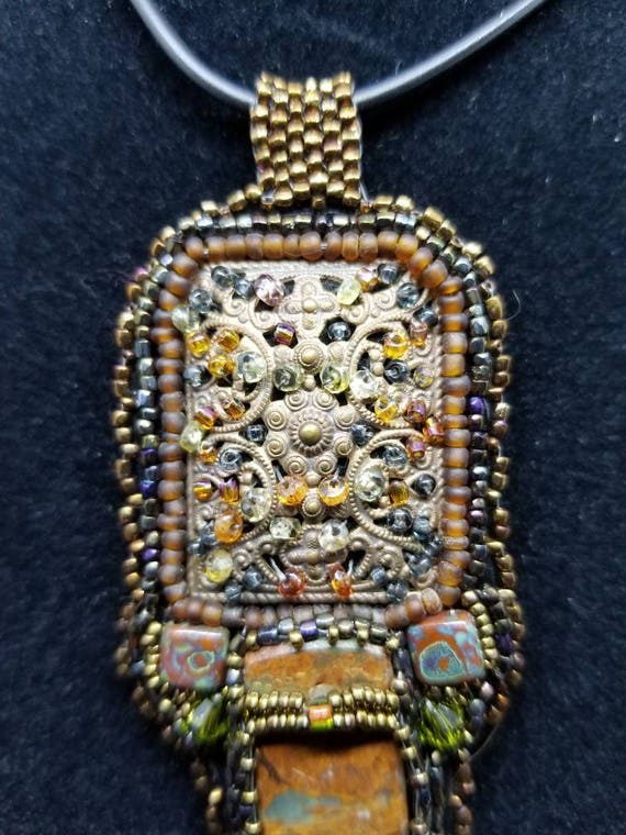 Painted Jasper pendent Native American inspired by Beadwork Dreams Raven
