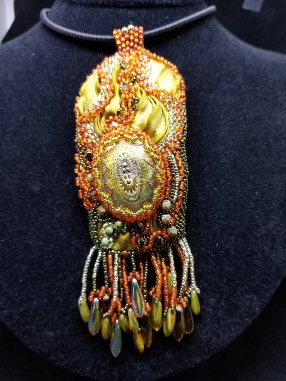 Shimmering Autumn Silk pendent Native American inspired Rita Caldwell