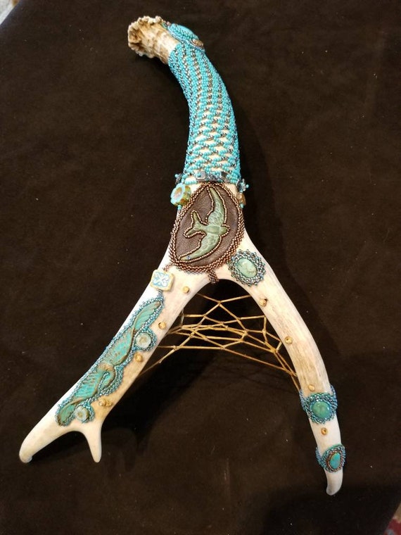 Deer antler talking stick Native American inspired Rita Caldwell
