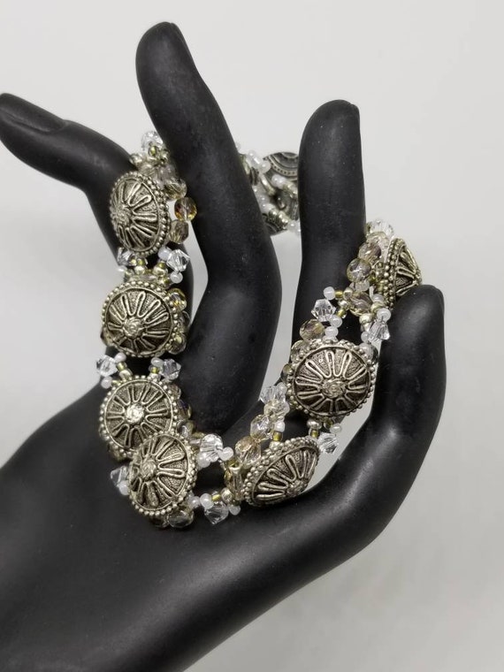 Silver crystal bracelet Rita Caldwell Native American inspired beadwork