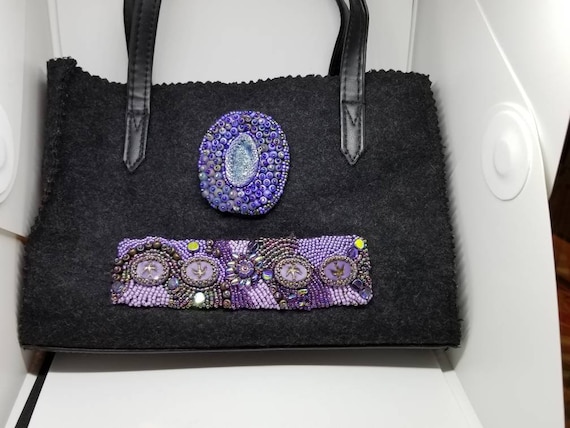 Amethyst beads and birds handbag Native American inspired Rita Caldwell
