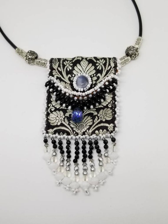 Black White amulet bag Rita Caldwell Native American inspired