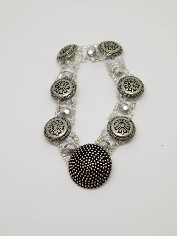 Silver buttons and crystals bracelet Rita Caldwell Native American inspired