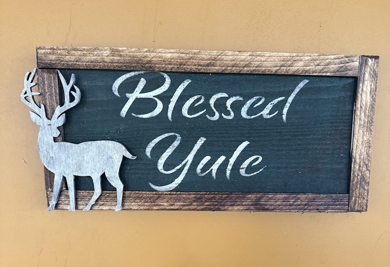 Rustic Blessed Yule Wooden Sign | Winter Solstice Decor | Pagan Wheel ...
