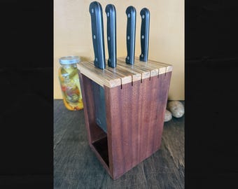 Sapele and Walnut Knife Block | Handmade Wood Knife Storage | Housewarming Gift | Chef Gift