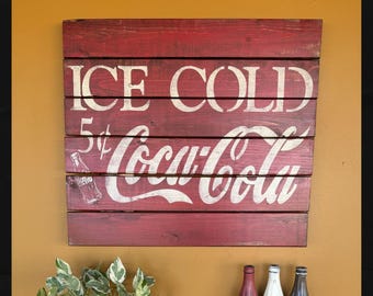 Rustic Coca-Cola Wooden Wall Art | Vintage-Style Coke Sign | Farmhouse Decor | Made in USA