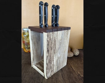 Hackberry and Walnut Knife Block | Handmade Wood Knife Storage | Housewarming Gift | Chef Gift