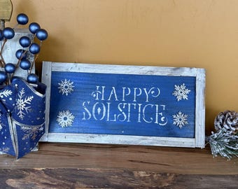Happy Solstice Wooden Sign | Rustic Winter Solstice Decor | Pagan Yule Gift