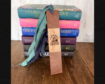 Just One More Chapter Wooden Bookmark | Handmade Hardwood Bookmarker | Reader Gift for Book Lovers | Rustic Engraved Bookmark