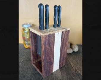 Chechen and Maple Knife Block | Handmade Wood Knife Storage | Housewarming Gift | Chef Gift