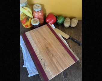 Handcrafted Striped Cutting Board: Walnut, Maple, and Purpleheart | Rustic Kitchen Decor | Artisan Wood board | Made in USA