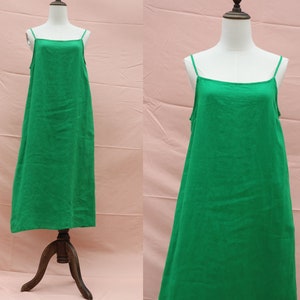37 color linen green dress loose dress slip dress linen night dress linen nightgown braces dress clothing for women handmade dress