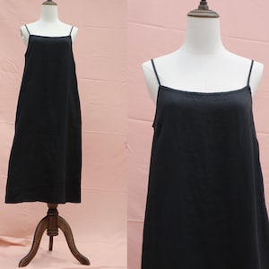 37 C linen midi slip dress loose black dress slip dress linen night dress linen nightgown braces dresses for women Custom dress