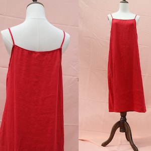 37 color linen midi slip dress loose red dress slip dress linen night dress linen nightgown braces dress  for women handmade dress