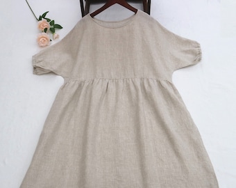 New 37+color Linen midi dress Linen half sleeve dress Loose long dress women's casual dress, summer dress for women customization gift