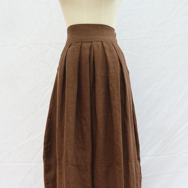 Linen midi brown skirt soft linen skirt women's summer Casual skirt custom skirt elastic waist long linen skirt handmade skirt for women