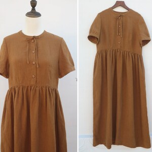 vestido de linho marrom vestido longo de linho vestido mais tamanho solto e confortável vestido de verão de manga curta vestido de linho vestido personalizado vestido de linho para mulheres