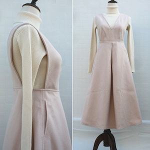 Cream wool dress woolen long dress slim fit winter suspender skirt dress woolen clothing for women strapless dress