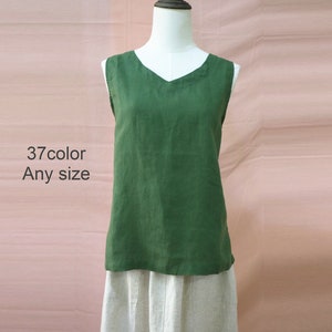 Leinenweste Leinen grün Atrovirenstop locker top ärmelloses V-Ausschnitt Top für Frauen Sommer kleidung handmade Top Weste für Frauen
