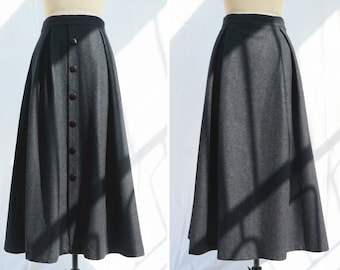 dark gray long wool skirt women's skirt More size Custom single-breasted skirt fall winter skirt warm skirts for women gift for her