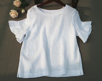 37+ kleuren wit linnen shirt, shirt met ronde kraag, linnen damesblouse zomer blouse met wijd uitlopende mouwen voor vrouwen cadeau