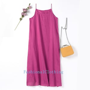 Vestido deslizante de linho vestido longo vestido de praia vestido de verão de linho vestido feminino deslizamento rosa vestido camisola
