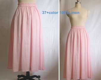 Pink long Linen skirt women's Maxi skirt More size Custom skirt summer/Autumn skirt pleated skirts for women