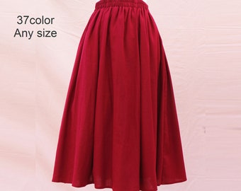 37color midi Linen skirt soft linen wine red skirt women's skirt summer skirt custom skirt elastec waist skirt handmade skirt