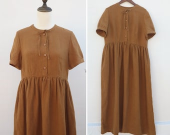 chinese dress ladies Wynn Drop Waist Linen Dress | Button-Up Long Sleeve