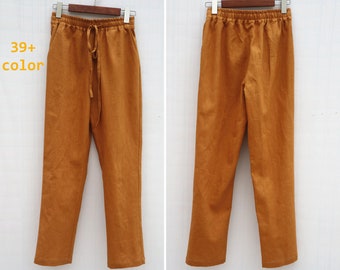 Linen pants trouses ginger loose comfortable pants long pants for women autumn spring pants handmade elastic waist pants long pants