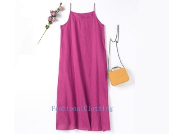 Slip Kleid Leinen Slip Kleid langes Kleid Strand Kleid Leinen Sommerkleid Damen Slip rose Slip Kleid camisole Kleid