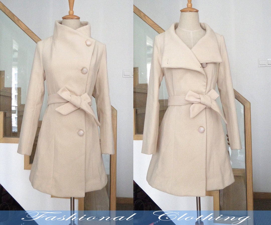 Cream Wool Coat Midi Coat Autumn Winter Warm Coat Women - Etsy