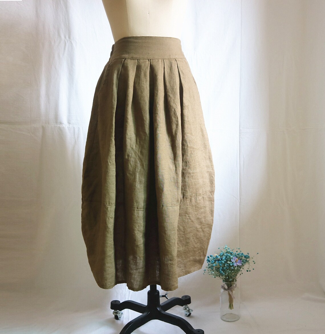 Linen Khaki Midi Skirt Soft Linen Women's Skirt Summer | Etsy