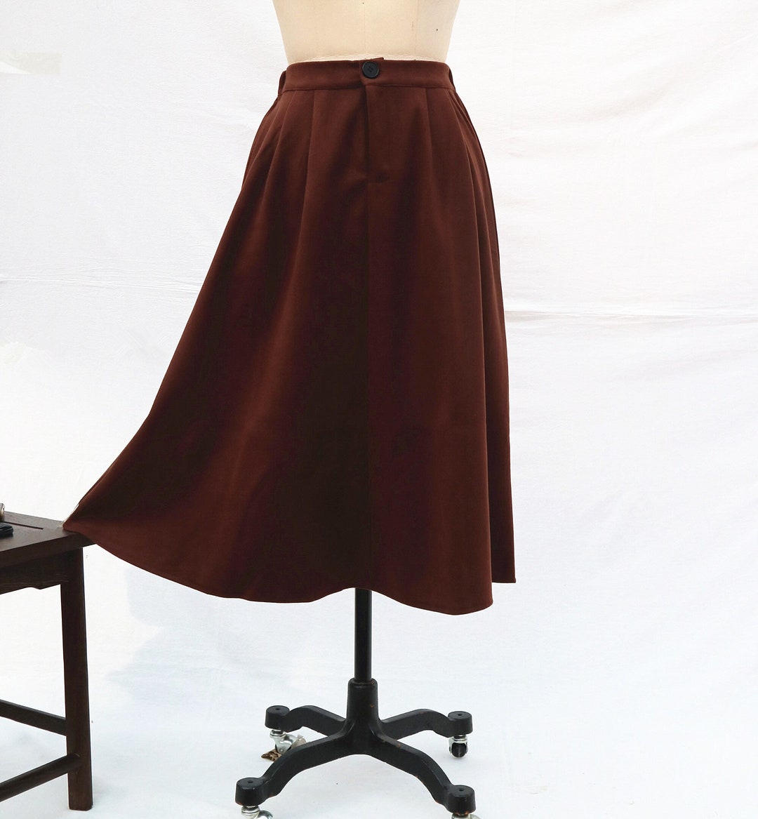 Dark Brown Midi Skirt Wool Midi Skirt Women's Skirt Winter Warm Wool Skirts for Women Gift More