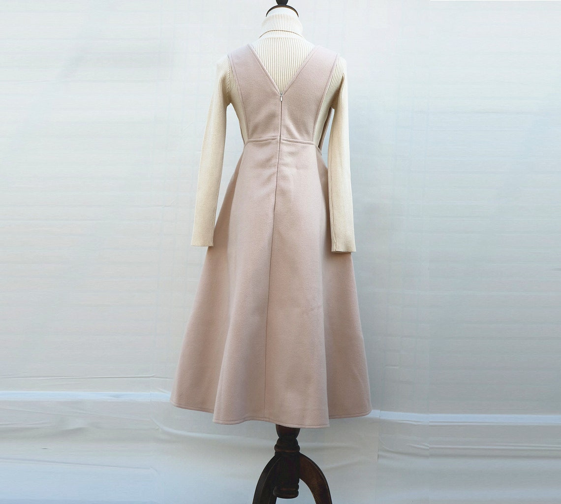 Cream Wool Dress Woolen Long Dress Slim Fit Winter Suspender Etsy
