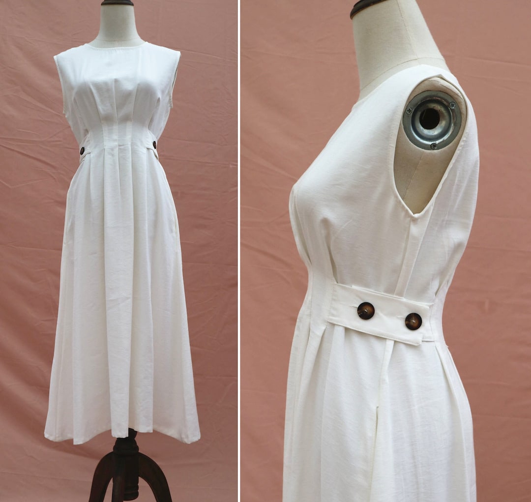 37 Color White Dress Linen Midi Dress Slim Dress Sleeveless Summer