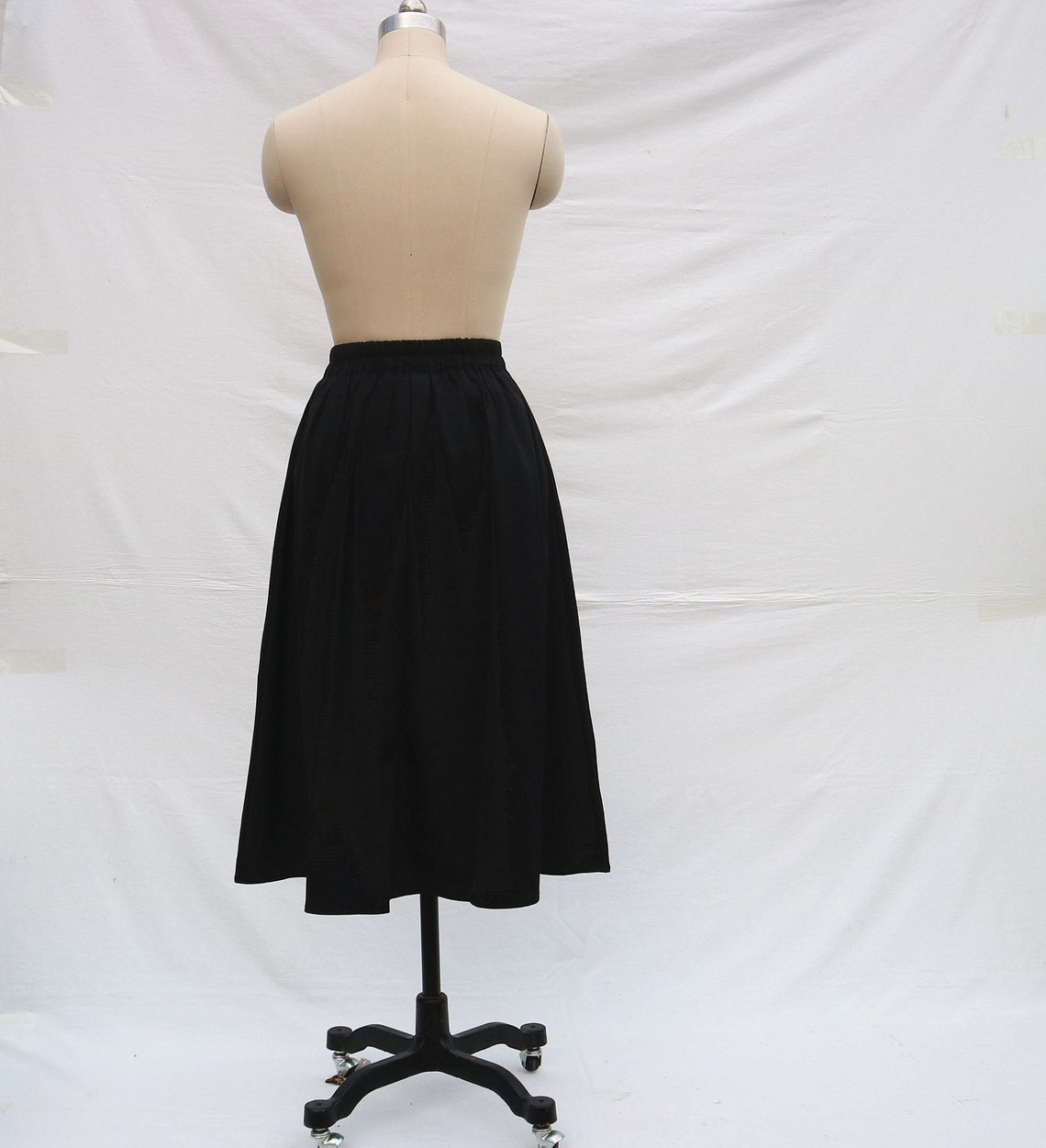 Linen Midi Skirt Black