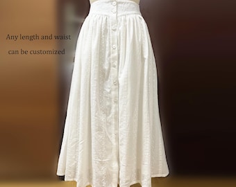 white midi skirt cotton embroidered skirt long skirt women's skirt More size Custom skirt summer skirt pleated skirts for women gift