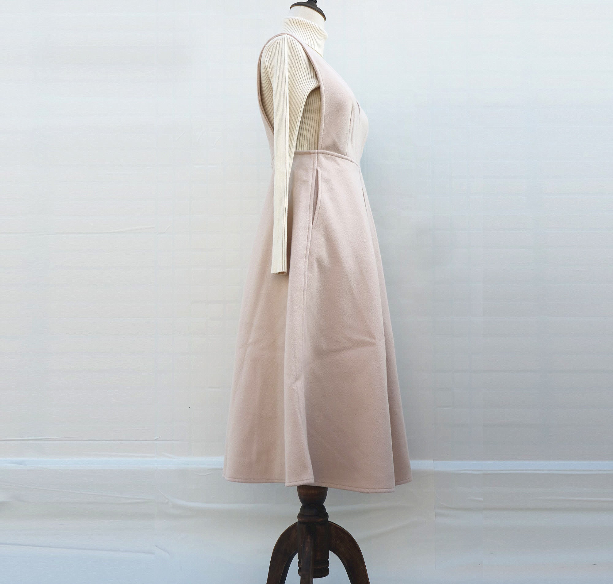 Cream Wool Dress Woolen Long Dress Slim Fit Winter Suspender Etsy