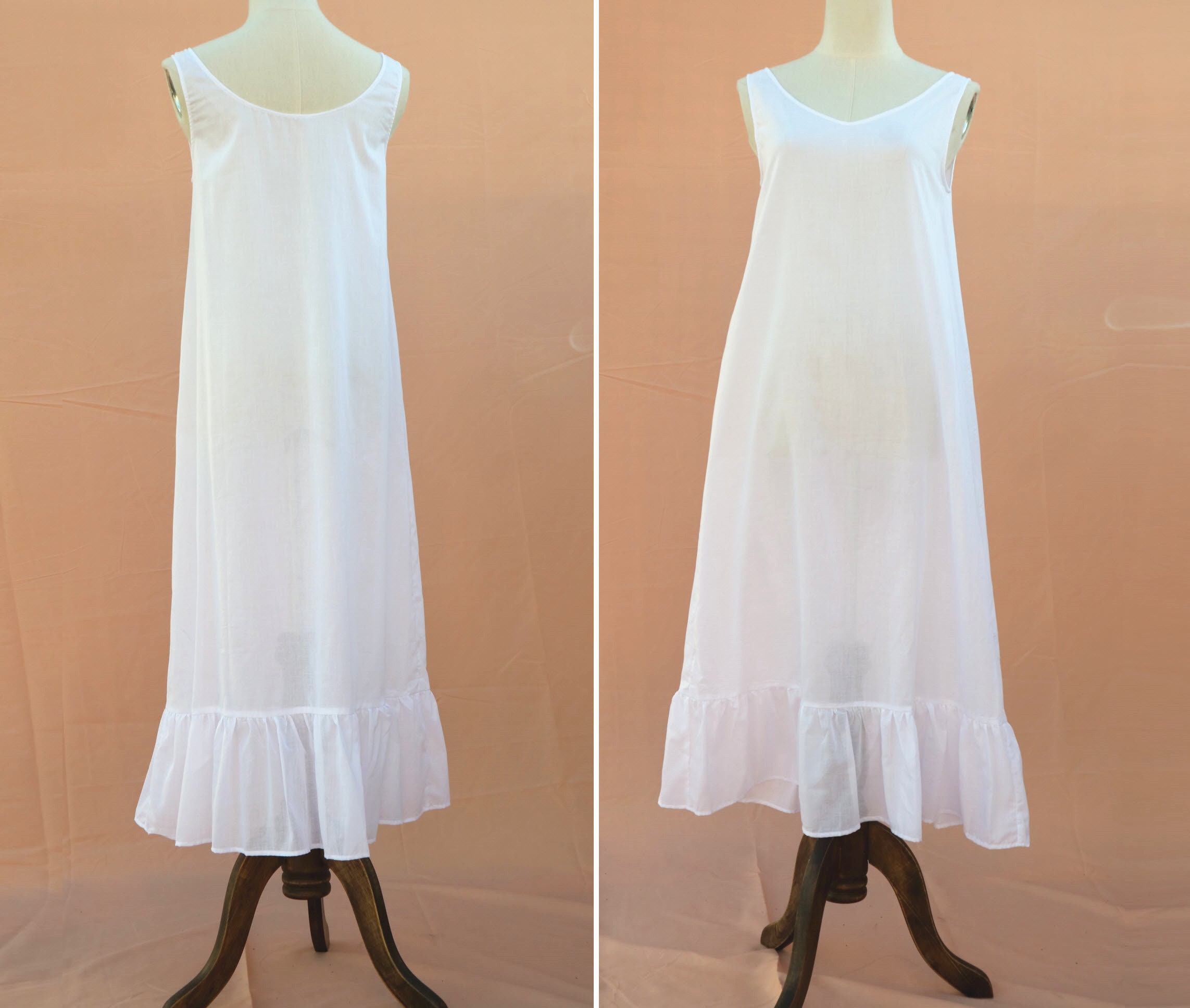 Cotton White Underdress Loose Dress Vest Dress Soft Cotton Nightdress Nightgown Braces Long