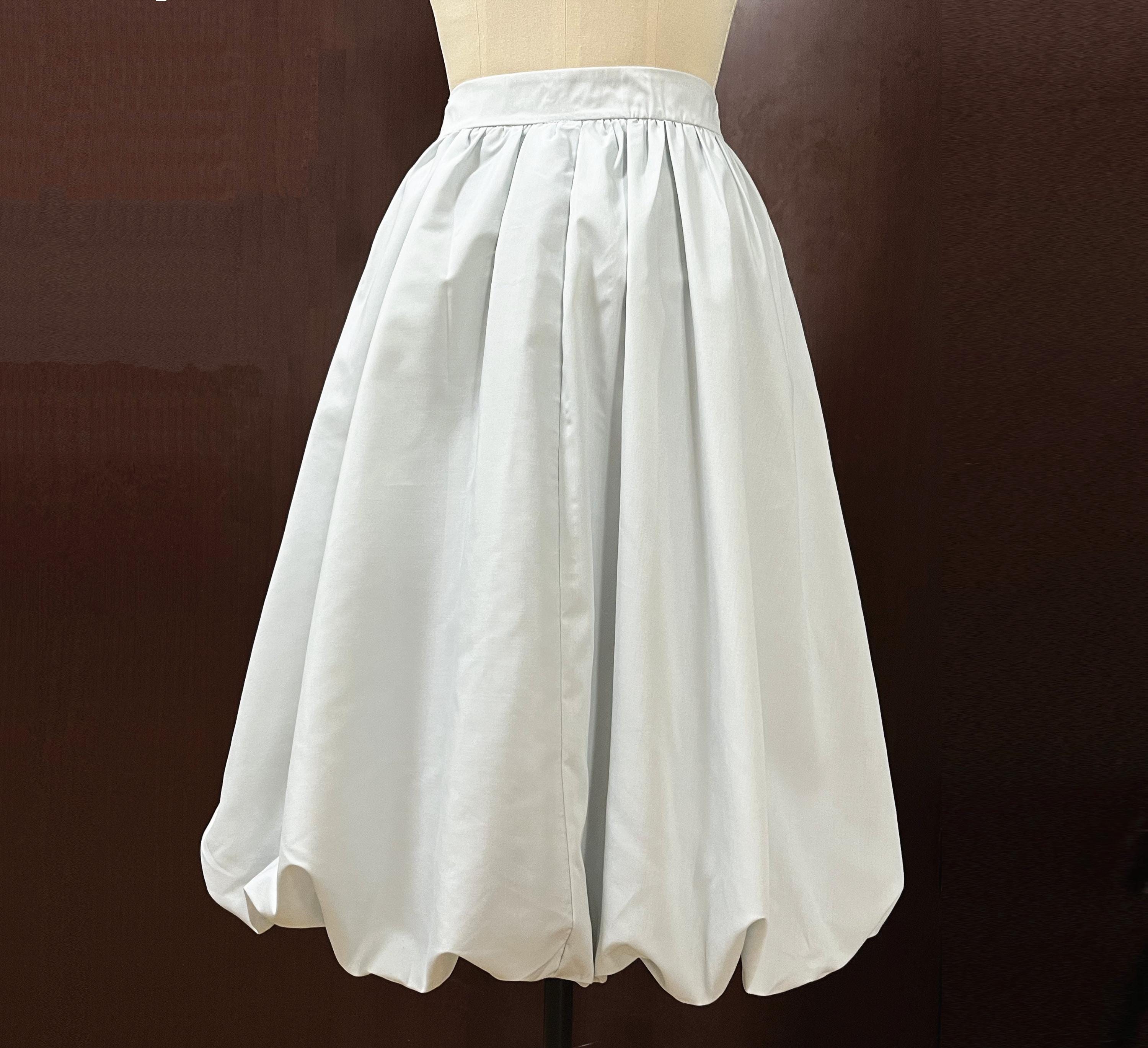 Grey Midi Skirt Cotton Bubble Skirt Balloon Skirt Women's Skirt