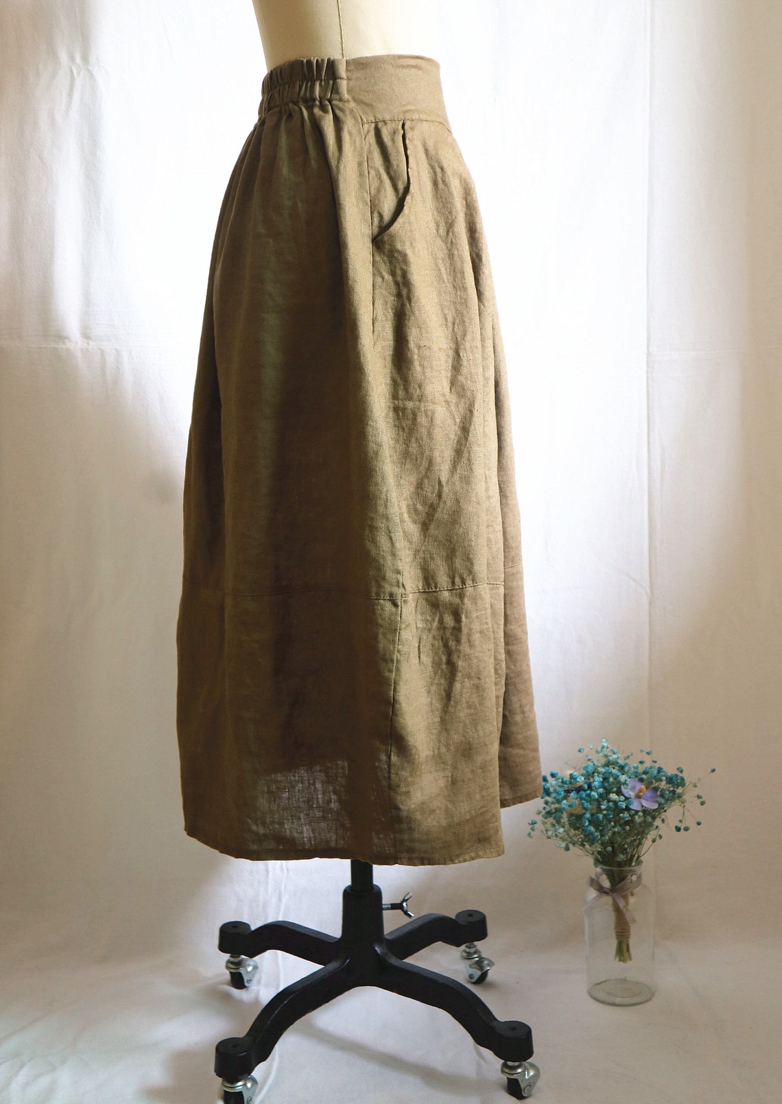 Linen Khaki Midi Skirt Soft Linen Women's Skirt Summer | Etsy