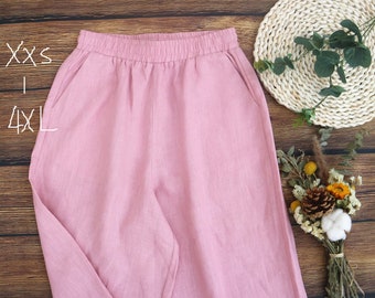 Linen pants trousers casual pants straight-leg pants cropped Trousers Medium length pants for women summer pants elastic waist pants
