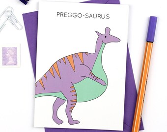 Pregnancy Card, Dinosaur Pregnancy Card, Preggosaurus, pregnant, congratulations, cards for her, new mum, new baby, funny cards, dinosaur