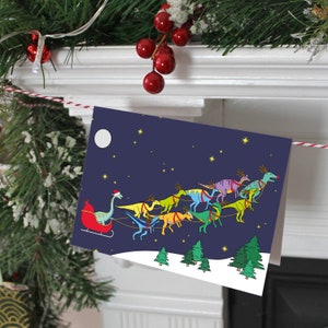 Santa's Sleigh, Dinosaurs Christmas Card, Christmas card, dinosaur Christmas card, cards for kids, funny Christmas card, dinosaur Christmas