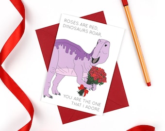 Roses are red dinosaurs Valentine's Day card, Father's day card, dinosaur card, love card, love, greeting card, dinosaur, Mother's Day card