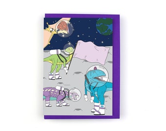 Space Dinosaur Greeting Card for all occasions, birthdays, thinking of you, just because