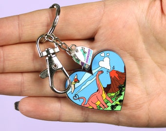 Heart Dinosaur Keyring, dinosaur keyring, kids keyring, acrylic keyring,  Cute Keychain, animal keyring, dinosaur gift for kids